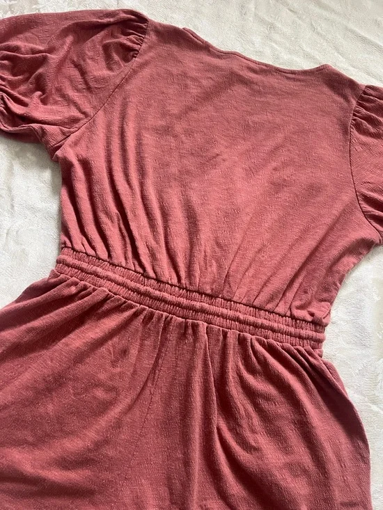 Nine West Rust Dusty Rose Romper Size L Puff Sleeve Elastic Waist Casual Summer - Picture 9 of 10